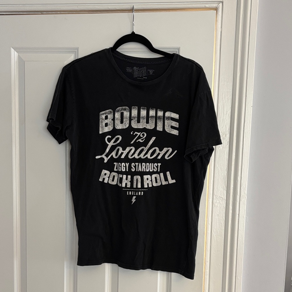 Bowie Black Graphic T-Shirt with White Print - Retro Brand